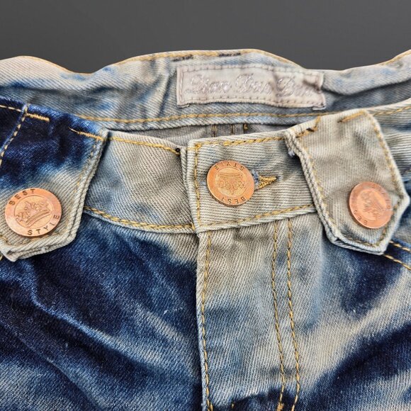 Y2K Baggy Long denim Shorts Womens Size S Rhinestone Sequin Distressed Grunge - Picture 6 of 7